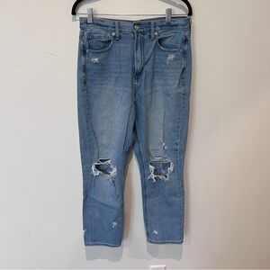 American Eagle Women’s Blue Classic Distressed Knee Mom Jeans Size 8 Short